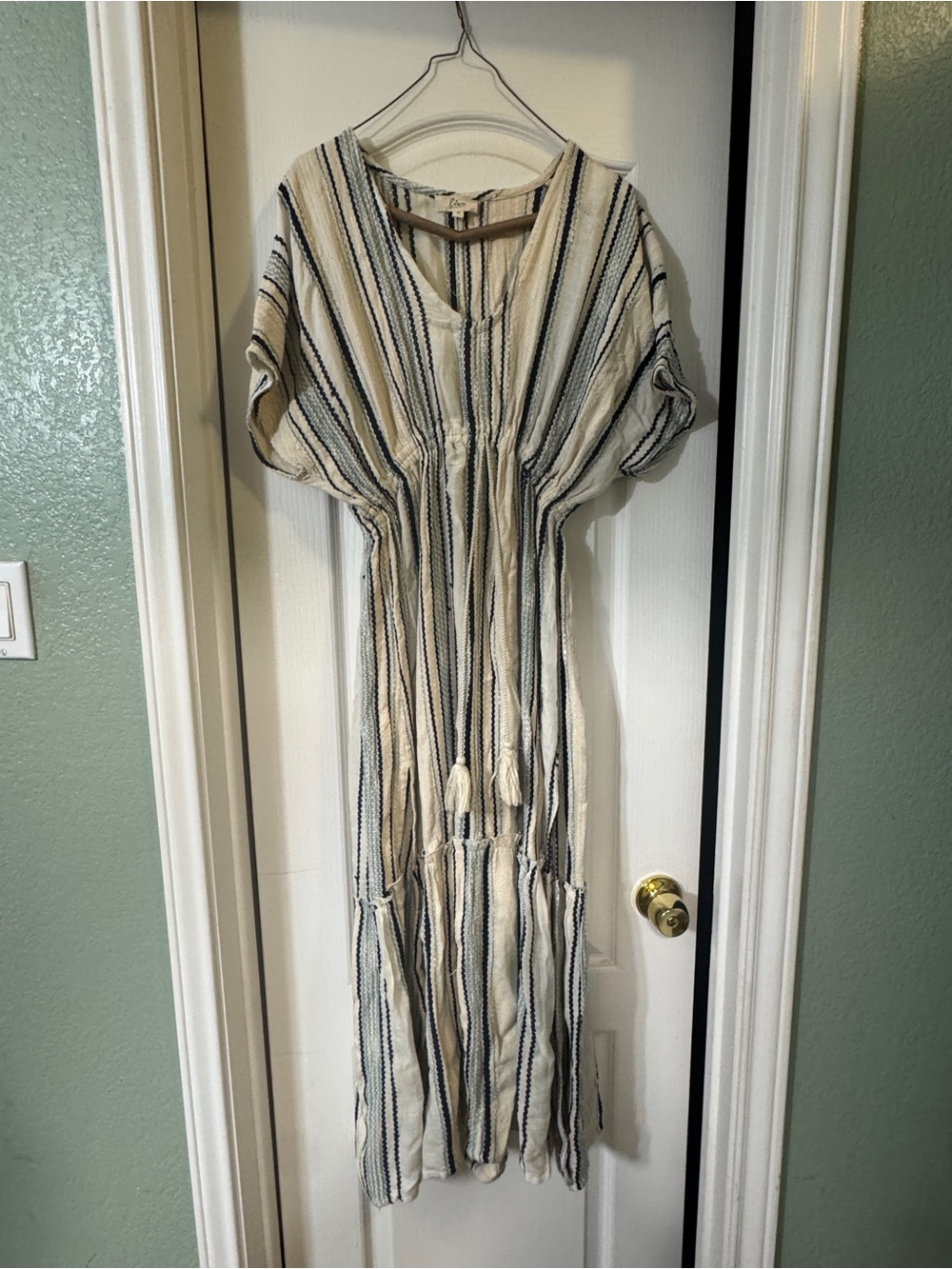 Elan Cream Maxi Dress with Navy Stripes